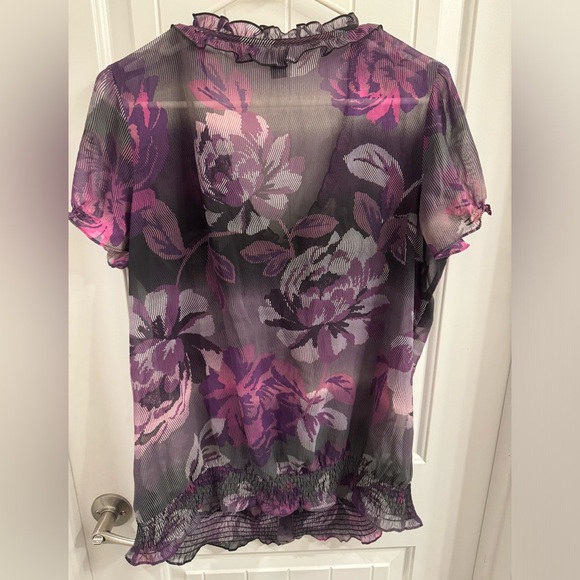 East 5th Plus Size 1X Purple Floral Sheer Blouse - Picture 6 of 6